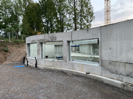 Neubau des Pinguinbeckens, Fenster sind eingesetzt und der Bauvorschritt kann beobachtet werden. 